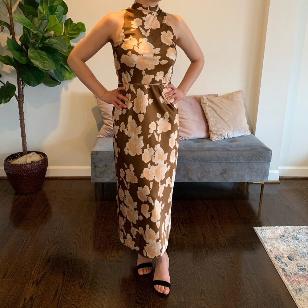 Vince floral, satin midi dress.